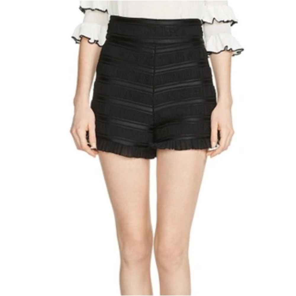 Maje Ingrid High Waisted Pleated Ruffled Hem Black Shorts Womens 40 or Medium